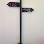 The signpost helps you know which party zone you're in!