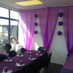 The party zone decorated purple!