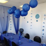 The party zone decorated blue for a little girl!  Obviously the decorations will be slightly different for a boy! :)